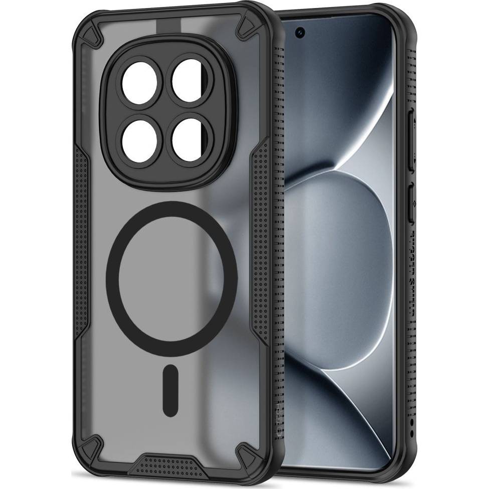 Etui Tech-Protect Rugged Shield MagSafe do Xiaomi Redmi Note 15 Pro 5G, matowe przydymione z czarną ramką.
